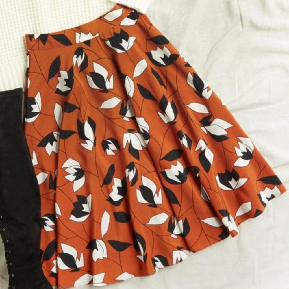 ModCloth Just This Sway Black And White Patterned Orange Skirt